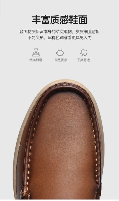 Men's Top Layer Cowhide Leather Shoes Casual Men's Shoes Soft Sole Comfortable Genuine Leather Men's Driving Shoe Zapatillas