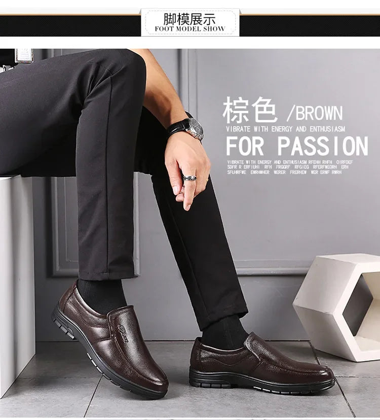 Genuine Leather Men Casual Shoes Luxury British Business Men Shoes Fashion Round Toe Lace Up Autumn Winter Old Man's Footwear