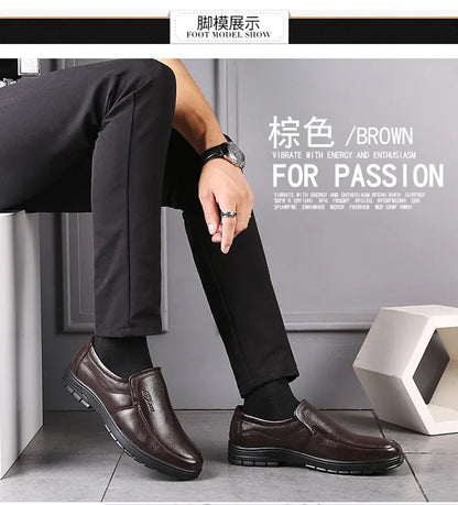 Genuine Leather Men Casual Shoes Luxury British Business Men Shoes Fashion Round Toe Lace Up Autumn Winter Old Man's Footwear