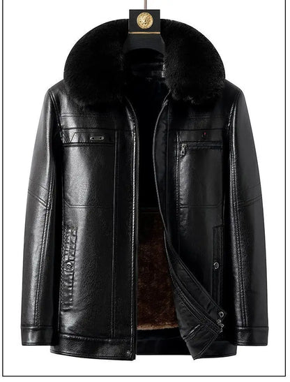 Natural Leather Jacket For Men Fur Thick Loose Plus Velvet Winter Black Leather Coats Male Sheepskin Coat Man With Fur Collar