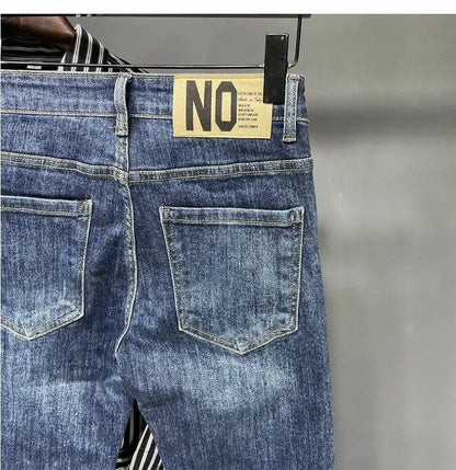 Jeans Men's Spring and Summer New High-end Trend Blue Slim-fitting Pants Brand Korean Streetwear High Street Retro Long Pants