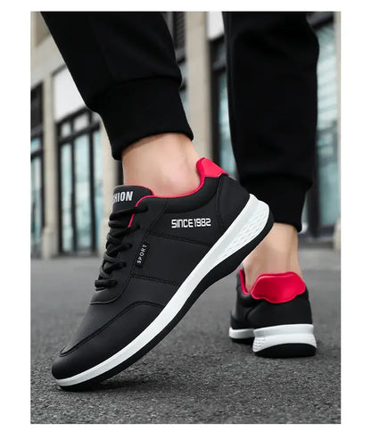 Artificial Leather Men's Casual Shoes Spring Men's Casual Lightweight Sports Shoes Lace Up Flat Shoes Breathable Outdoor Jogging