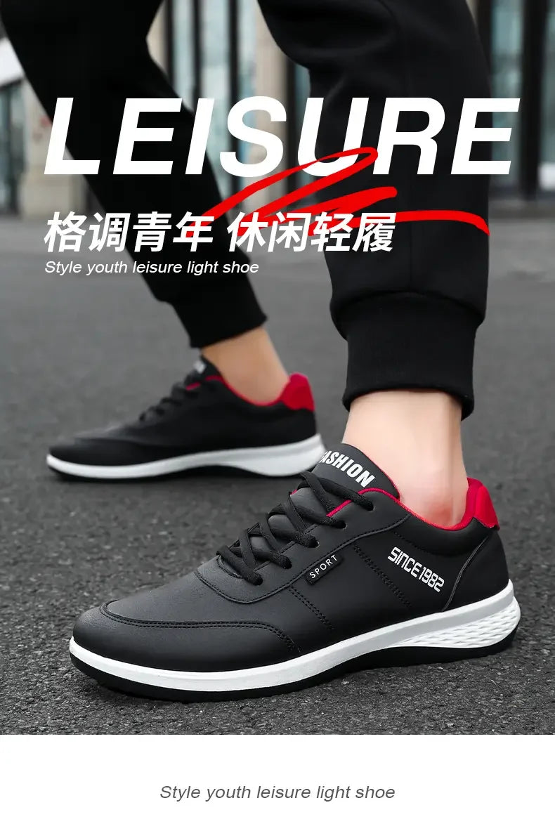 Artificial Leather Men's Casual Shoes Spring Men's Casual Lightweight Sports Shoes Lace Up Flat Shoes Breathable Outdoor Jogging