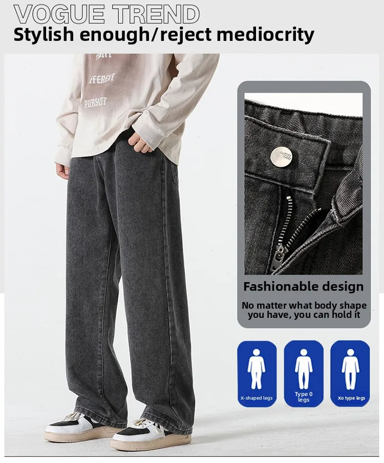Jeans men's spring and summer 2025 new style trend straight versatile casual pants loose wide-leg mopping trousers