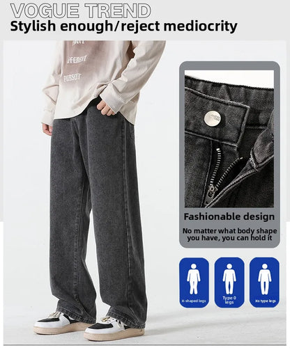 Jeans men's spring and summer 2025 new style trend straight versatile casual pants loose wide-leg mopping trousers
