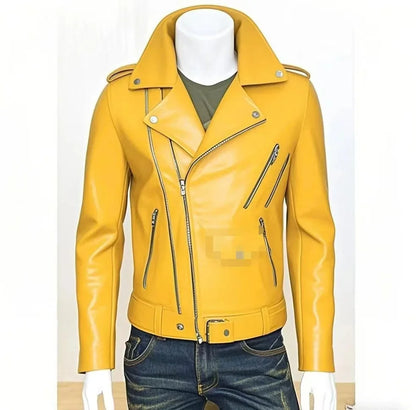 Men's Leather Jacket Fashionable Casual Coat Motorcycle Style Regular Cut Chinese Brand Stock AE New Autumn Winter Collection