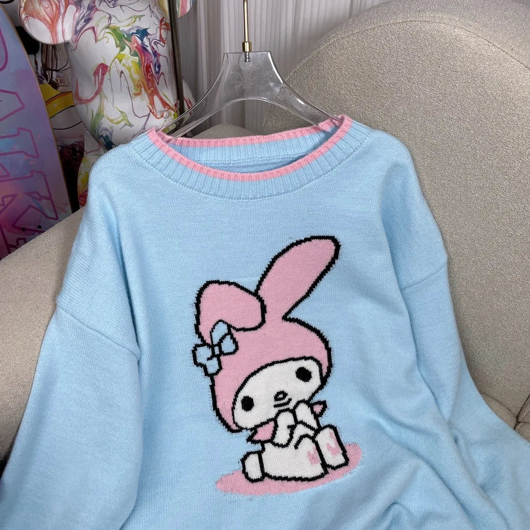 Hot Kawaii Sanrios My Melody Autumn Winter Sweaters for Girls Sweet and Cute Loose Sweatshirts for Couples Casual Versatile Tops