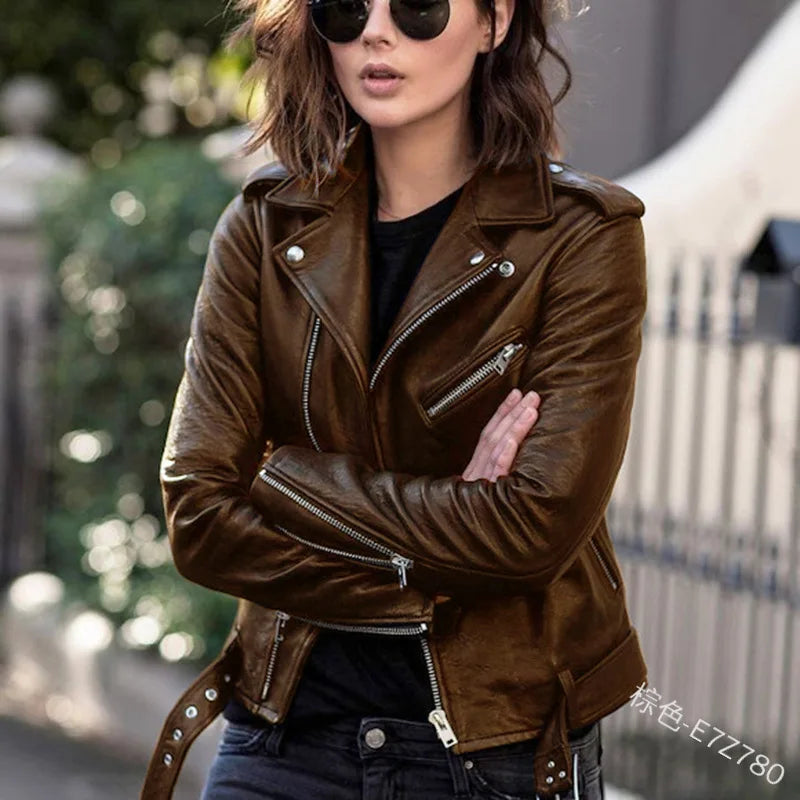 Women's Leather Coat Women Short Slim-Fit New Biker's Leather Jacket Winter Autumn Leather Jackets Coats