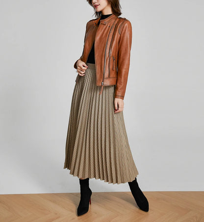 Leather Coat Women Short All-match European Fashion Biker Genuine Sheepskin Black Jackets Zipper Pocket Jaqueta Couro Feminina