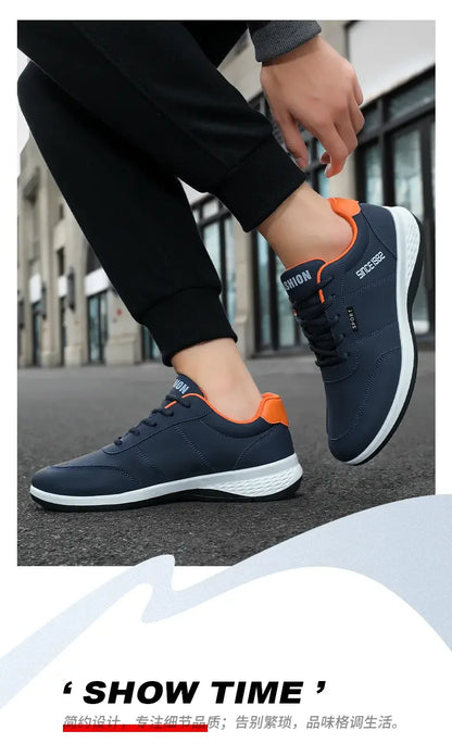 Artificial Leather Men's Casual Shoes Spring Men's Casual Lightweight Sports Shoes Lace Up Flat Shoes Breathable Outdoor Jogging