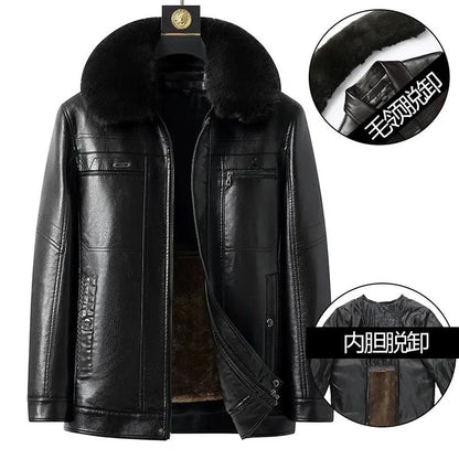 Natural Leather Jacket For Men Fur Thick Loose Plus Velvet Winter Black Leather Coats Male Sheepskin Coat Man With Fur Collar