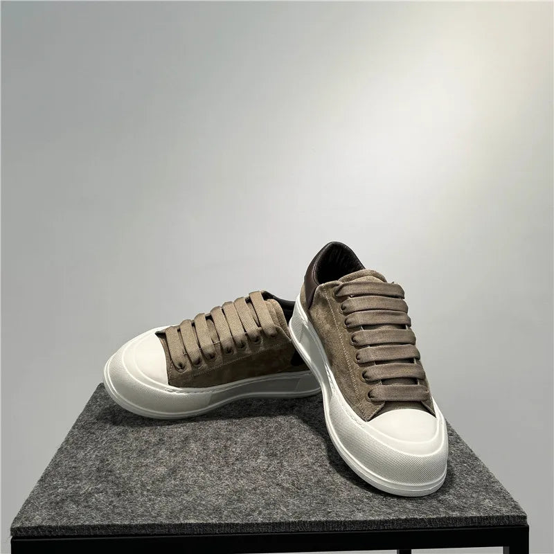 Leather board shoes new lace-up low-top trendy thick-soled versatile sports and leisure shoes