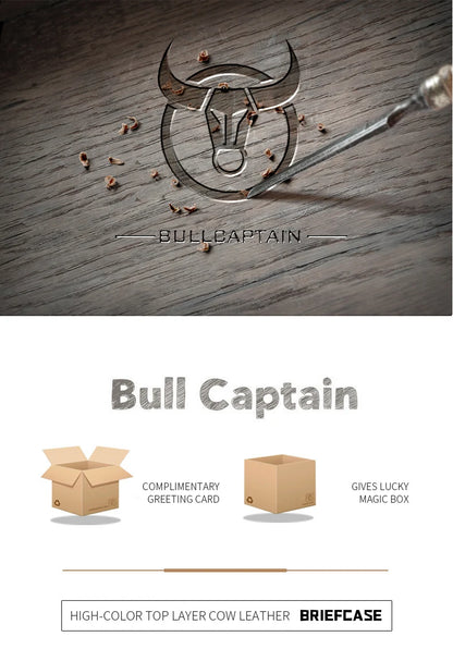 BULLCAPTAIN Leather Laptop Bag, Top Layer Leather 15" Laptop Bag Men's Laptop Briefcase Briefcase Work Business Travel Bag 053