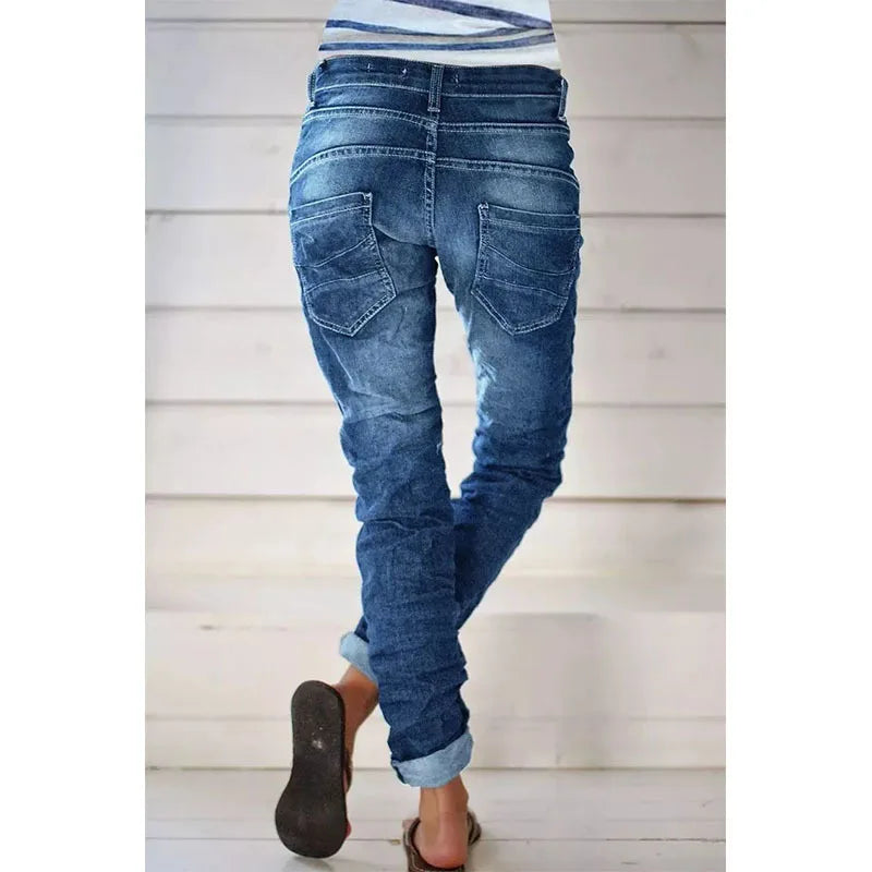 Jeans for Women Drawstring Elastic-waisted Jeans Casual Button Baggy Jeans Women Trousers Straight Women Wide-leg Pants Slouchy