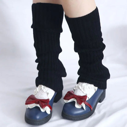 Winter Sweet Lolita Autumn Wool Ball Knitted Leg Warmers Leg Warm Socks Foot Cover Knee Cover