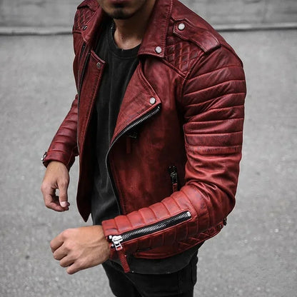 Leather Coat Men Spring Autumn Fashion Slim Lapel Locomotive Men Leather Jacket Solid Color Long Sleeve PU Brown Leather Jacket