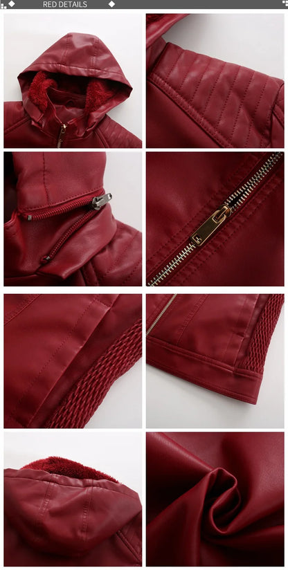 Faux Leather Women Coat Hooded Full Sleeve Slim Fit Solid Sexy Regular Jackets Zipper Casual Splice Coats Thick Warm Jacket