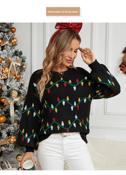 Christmas Sweater Fashion Women's Clothing Explosion Lights Sweet Pullover Loose Christmas Knitted Sweater Sweater Women