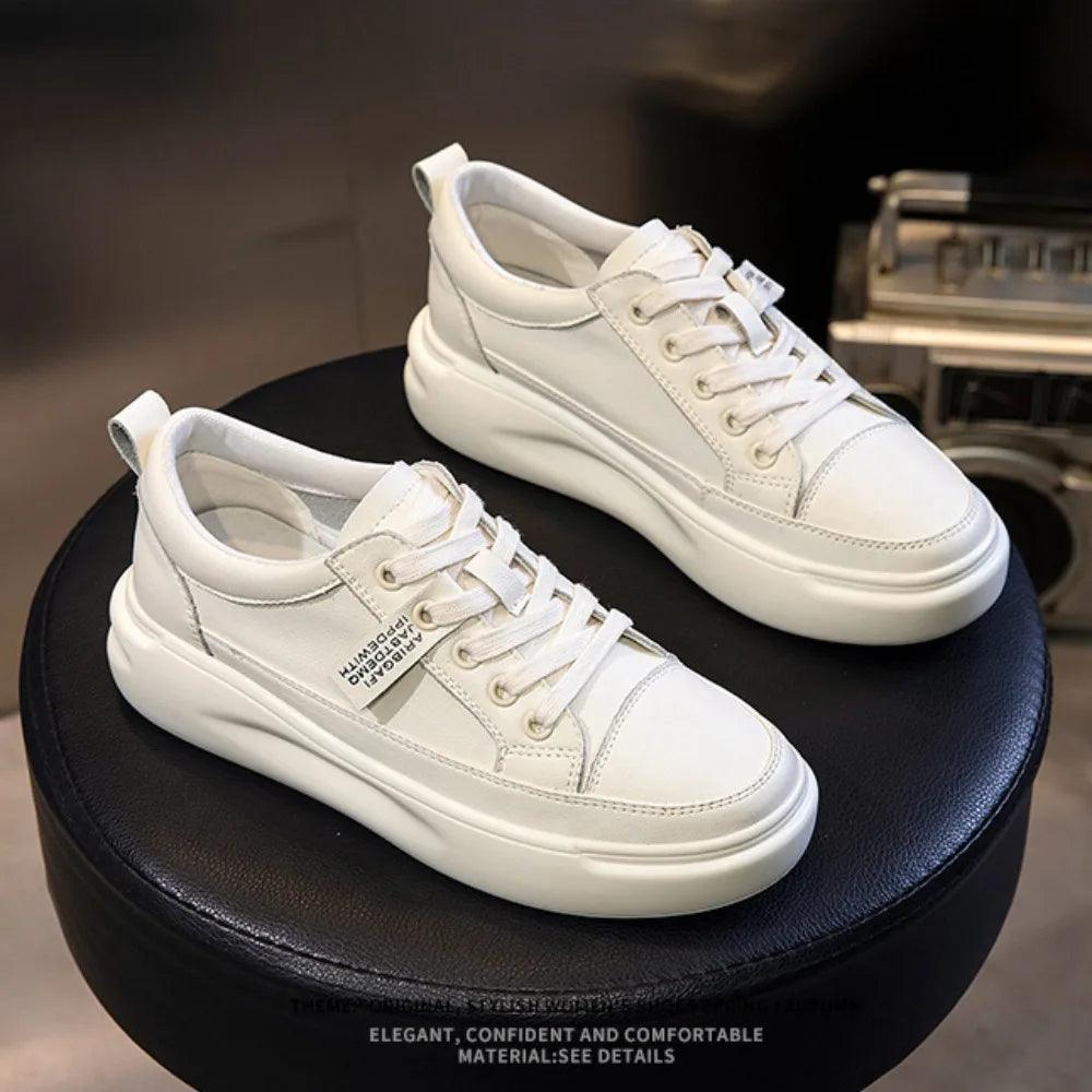 Leather sneakers 2025 Autumn/winter New Single Shoe Thick Soled Women's Shoes Flat Soled Shoes Casual Shoe Women's Board Shoes