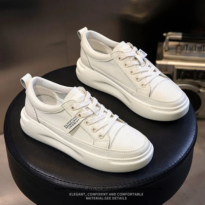 Leather sneakers 2025 Autumn/winter New Single Shoe Thick Soled Women's Shoes Flat Soled Shoes Casual Shoe Women's Board Shoes