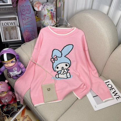 Hot Kawaii Sanrios My Melody Autumn Winter Sweaters for Girls Sweet and Cute Loose Sweatshirts for Couples Casual Versatile Tops