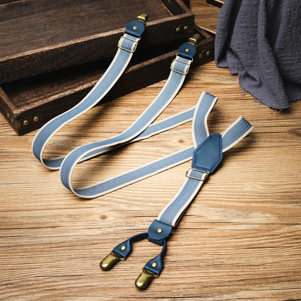 Casual Retro Suspenders for Men Metal Clip British Style Y-Type Suspenders Suit Accessories Anti-slip Stripe Suspender Clip Men