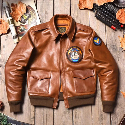 New Classical A-2 Oil Wax Cowhide Men's Genuine Leather Jacket Luxury Brown Excape Bomber Rider  Motorcycle Real Leather Coats