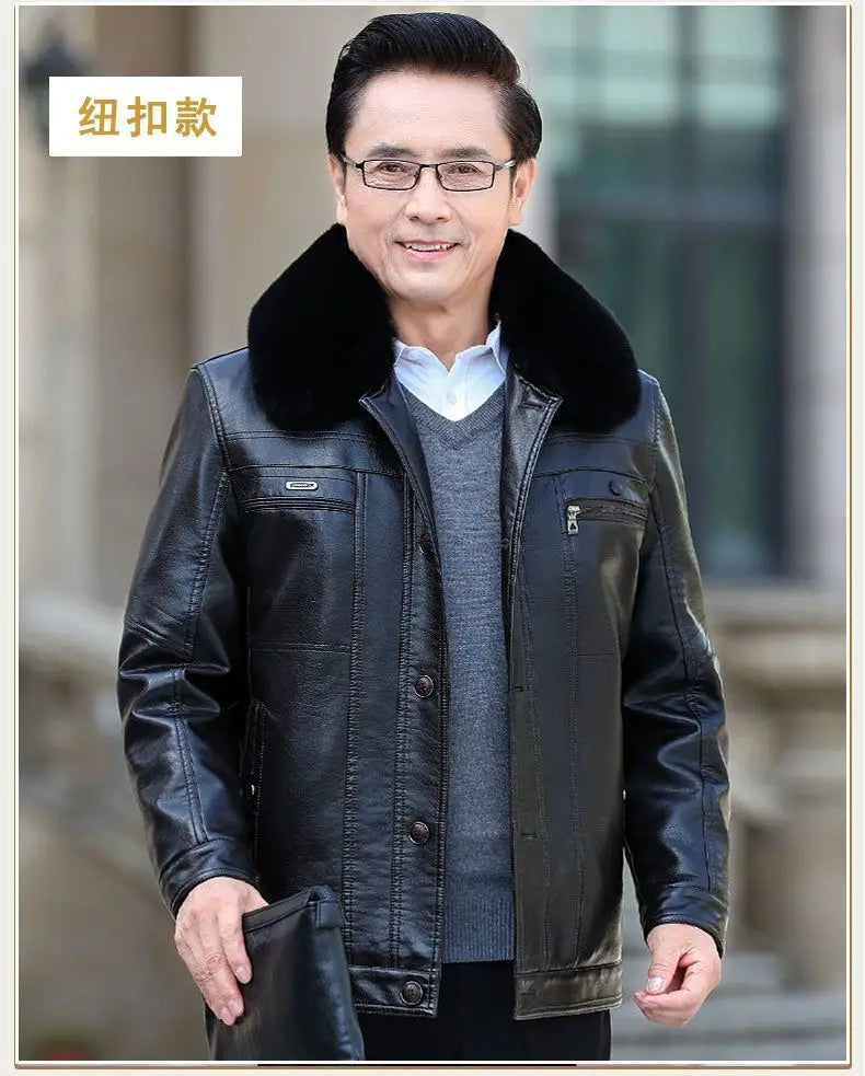 Natural Leather Jacket For Men Fur Thick Loose Plus Velvet Winter Black Leather Coats Male Sheepskin Coat Man With Fur Collar
