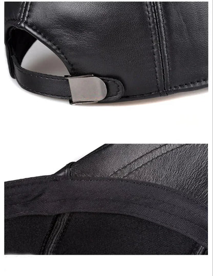 New Men Real Leather Baseball Caps Sheepskin Casual  Men Youth Duck Tongue Warm Hats Hip Pop Bonnet Femme