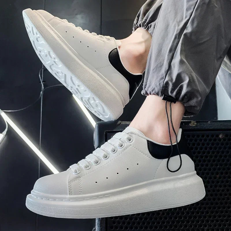 White Leather Men Casual Shoes Platform Outdoor Mens Walking Running Sneakers Breathable Board Shoes Women Tennis Sport Shoes