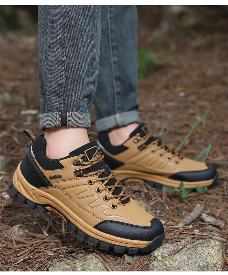 New Leather Men Shoes Outdoors Non-Slip Men's Hiking Shoes Lace-Up Waterproof Men Sneakers Fashion Comfortable Walking Shoes