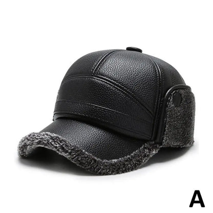 PU Leather Baseball Cap Men Winter Warm Hat Dad Grandpa Thermal Hat Thick Warm Leather Hat Old Man Ear Protection Cap