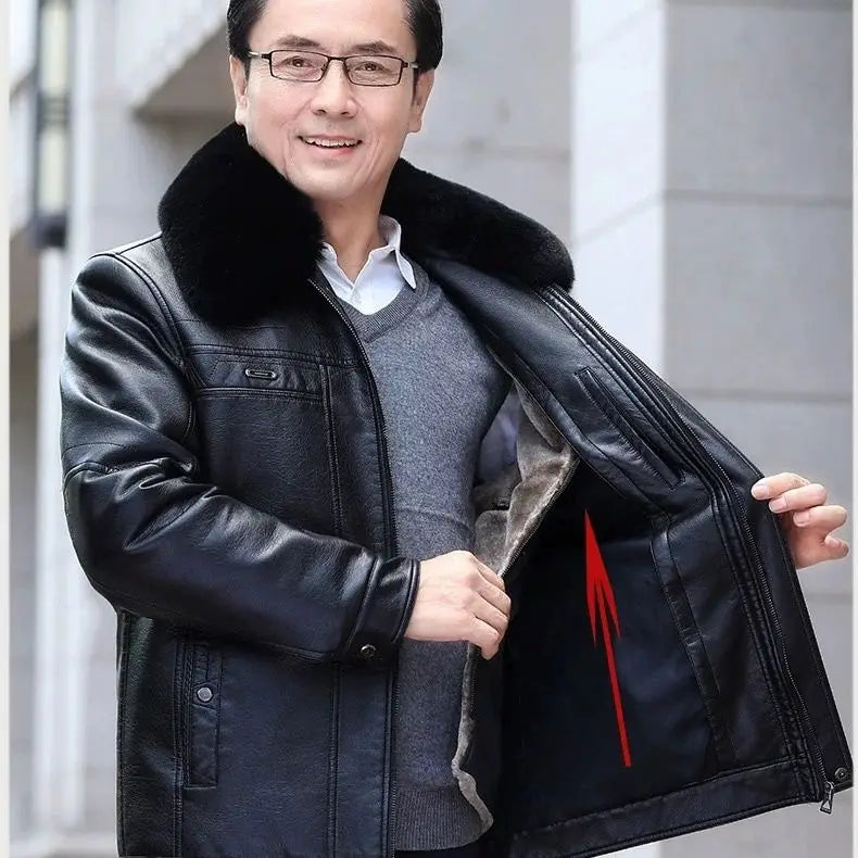 Natural Leather Jacket For Men Fur Thick Loose Plus Velvet Winter Black Leather Coats Male Sheepskin Coat Man With Fur Collar