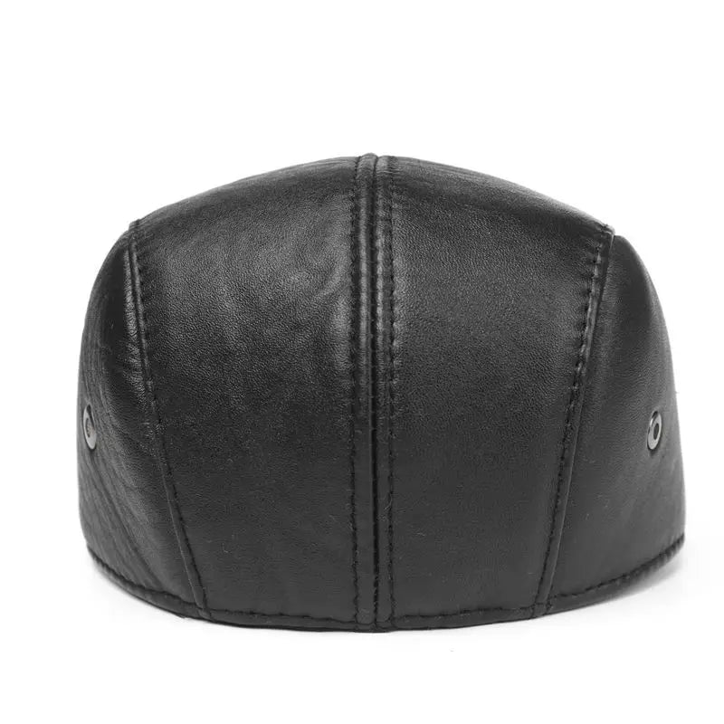 Men's Genuine Leather Hat Vintage Classic Thicker Warm Cowhide Leather Berets With Ears Snapback Cap Fashion Cap Gifts for Dad