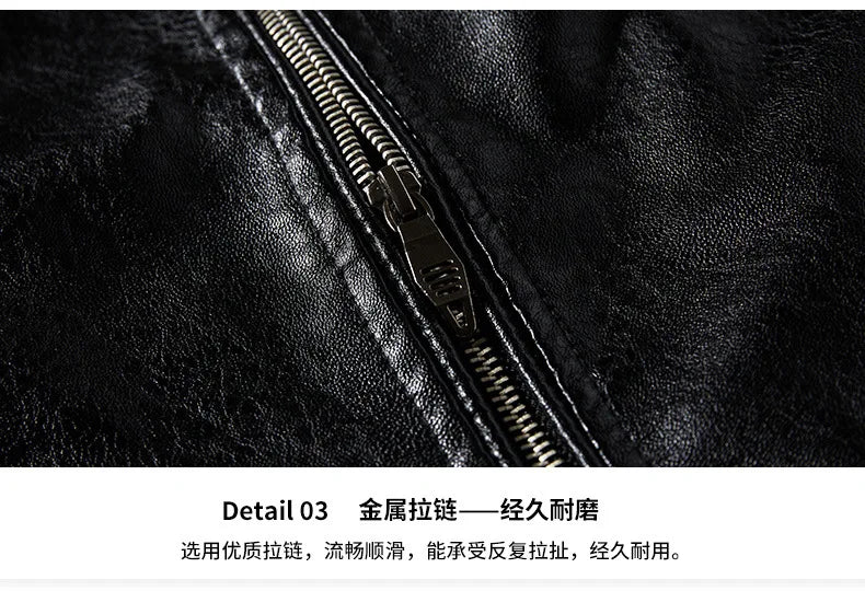 2025 Leather Jackets Men's Autumn Winter Fleece Motorcycle PU Leather Jackets Vintage Casual Stand Collar Windbreaker Slim Coats