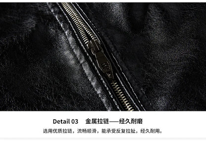 2025 Leather Jackets Men's Autumn Winter Fleece Motorcycle PU Leather Jackets Vintage Casual Stand Collar Windbreaker Slim Coats