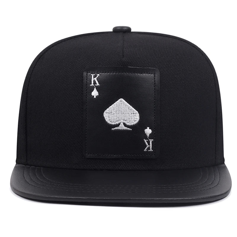 King Leather Playing Card Embroidered Baseball Caps Hip Hop Caps For Men Women Outdoor Sun Hat Unisex Adjustable Snapback Hats