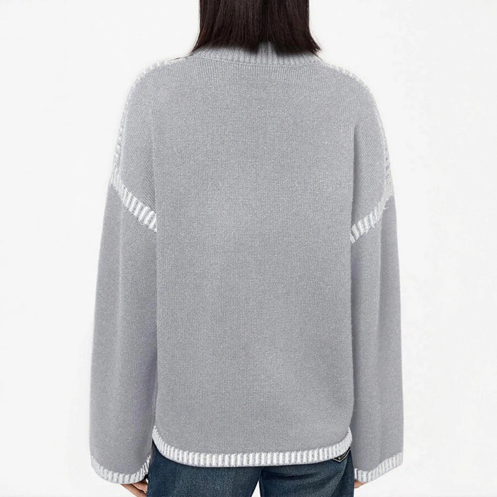 Women's Sweaters Autumn Winter 2025 Comfortable Daily Dark Stripe Design Long Sleeve Round Neck Relaxed Fit Top