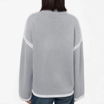 Women's Sweaters Autumn Winter 2025 Comfortable Daily Dark Stripe Design Long Sleeve Round Neck Relaxed Fit Top