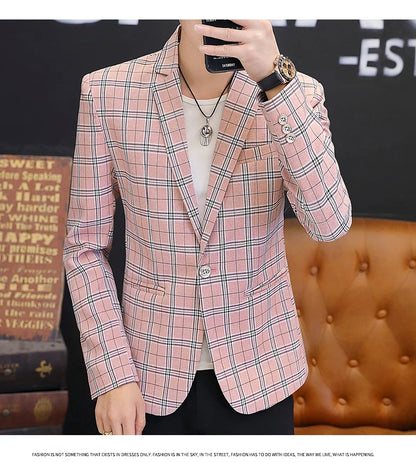 Men's British Style Checkered Suit Casual High-End Spring Autumn Small Plankton Design Handsome Coat