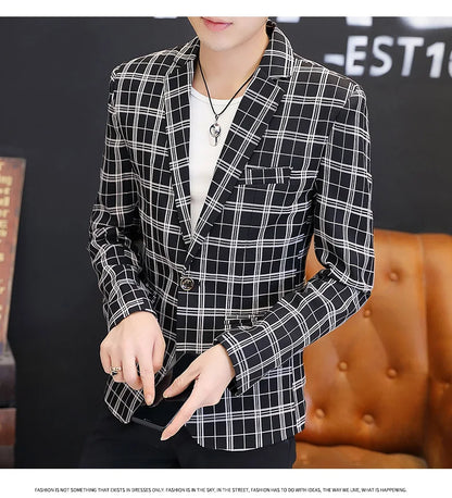 Men's British Style Checkered Suit Casual High-End Spring Autumn Small Plankton Design Handsome Coat