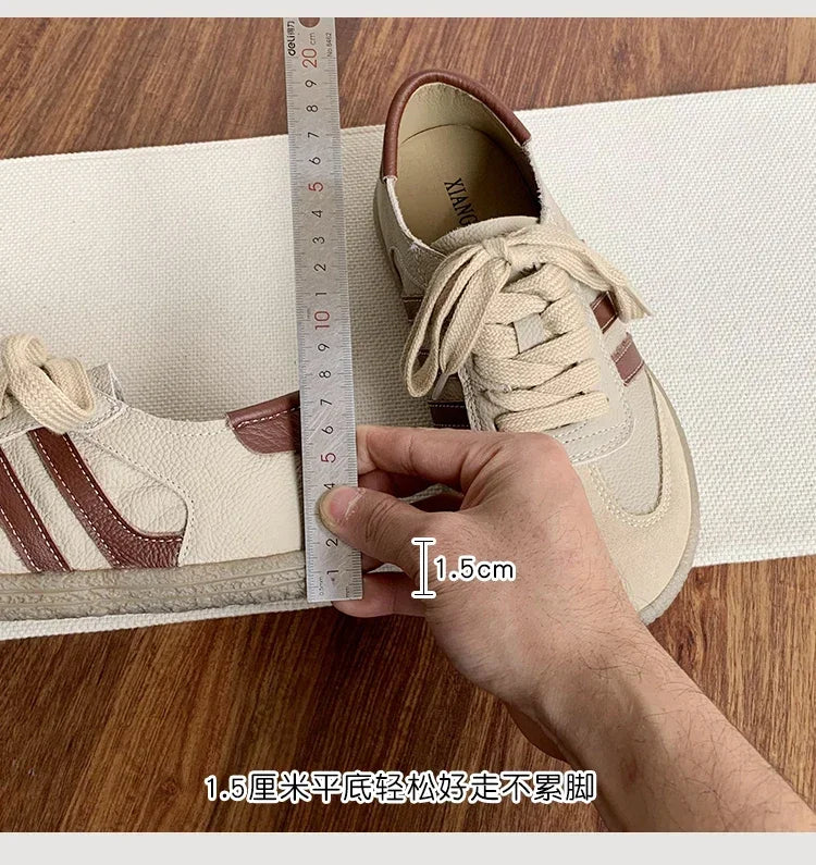 Leather cowhide German training shoes women's college style casual shoes 2025 new soft-soled casual flat-soled sports shoes
