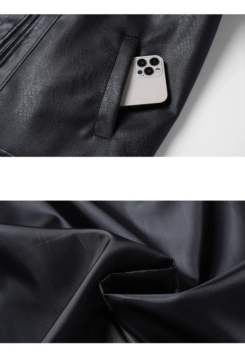 Men Faux Leather Jacket Autumn Winter Biker Jackets Fashion Black Motorcycle Leather Coat Outwear Casual Streetwear Windbreaker