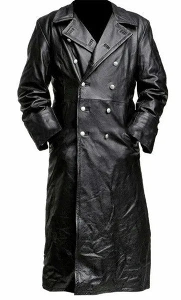 Men Faux Leather Coats Pu Long Coat Splice Double Breasted Turn Down Collar Slim Fit Thick Casual Jackets Autumn Winter