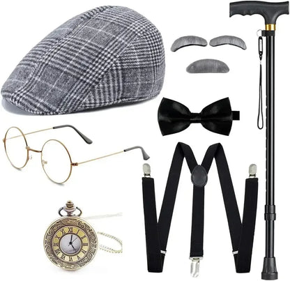 1920s Men Costume Accessories Set Gatsby Newsboy Hat Old Man Costume Accessories Set Grandpa Accessories Set diguse disfraz