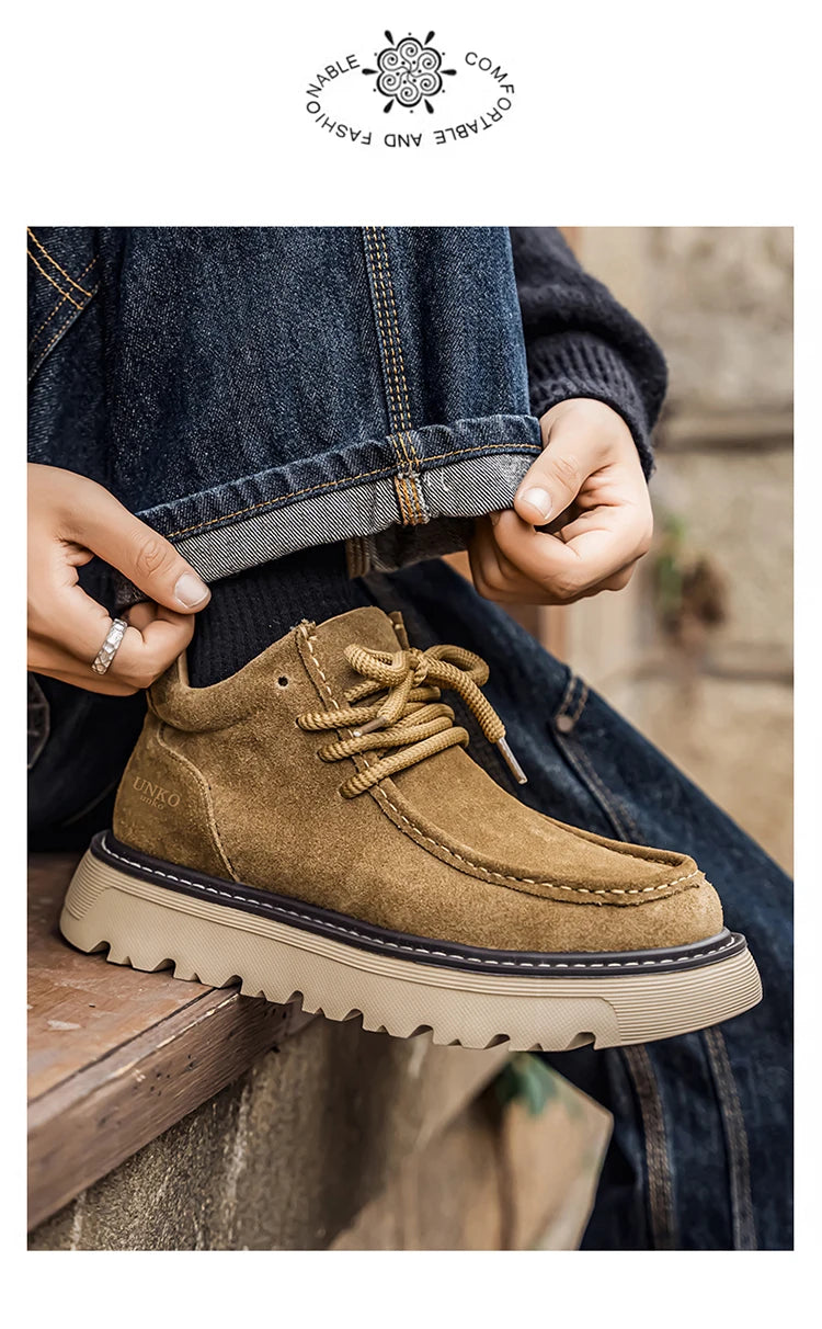 Men's luxury suede leather shoes lace up comfortable ankle boots classic retro leather boots outdoor sports and leisure shoes