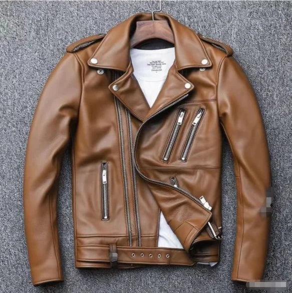 Men's Leather Jacket Fashionable Casual Coat Motorcycle Style Regular Cut Chinese Brand Stock AE New Autumn Winter Collection