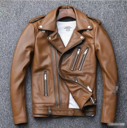 Men's Leather Jacket Fashionable Casual Coat Motorcycle Style Regular Cut Chinese Brand Stock AE New Autumn Winter Collection