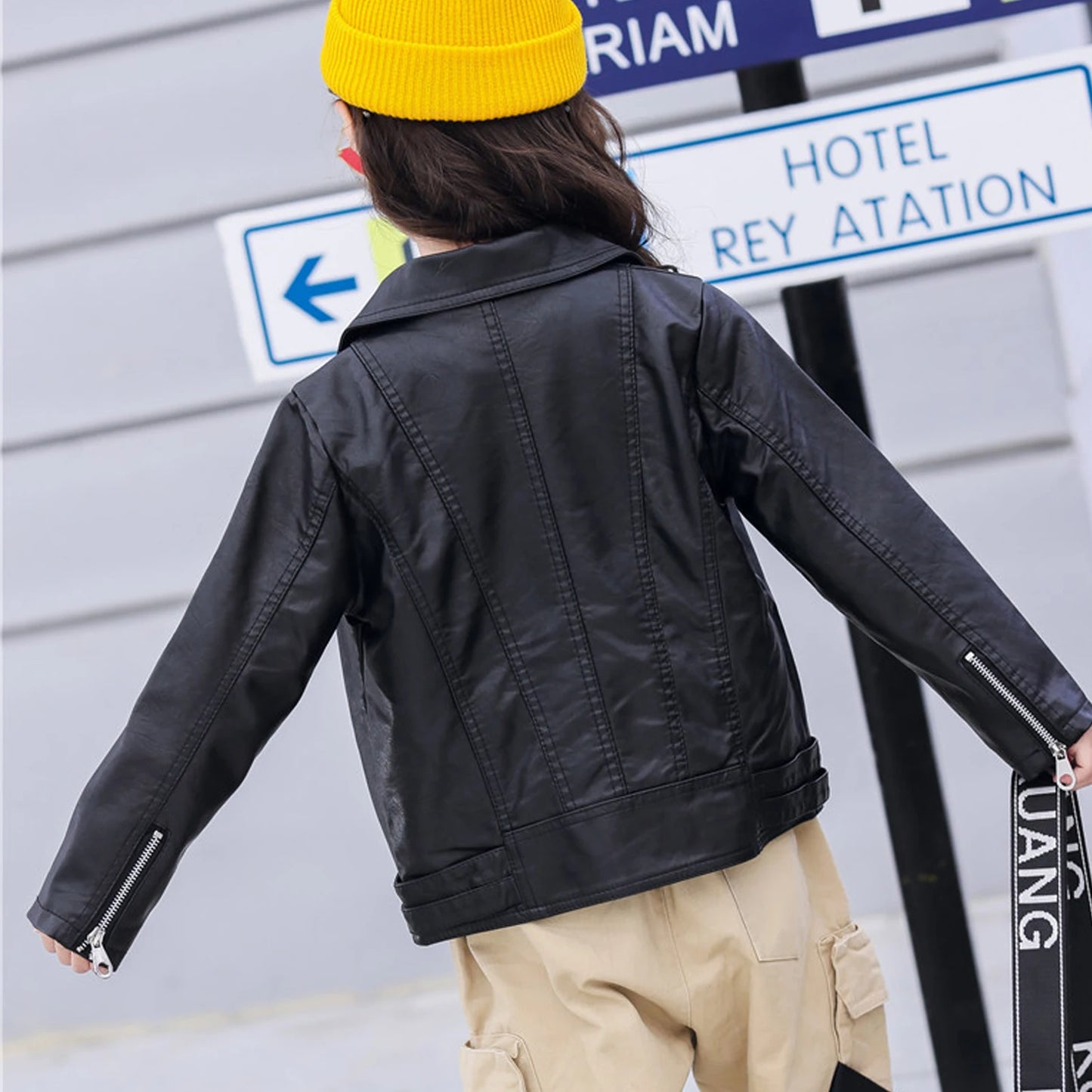 Retro Children's Leather Jacket,Boys Transition Coat,Kids PU Locomotive Wear,Faux Leather Outerwear,Girls Motorcycle Outfits