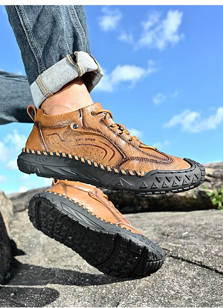 New Handmade Leather Men Shoes Casual Comfortable Men Loafers Slip On Leather Shoes Men Flats Hot Sale Outdoor Walking Shoes